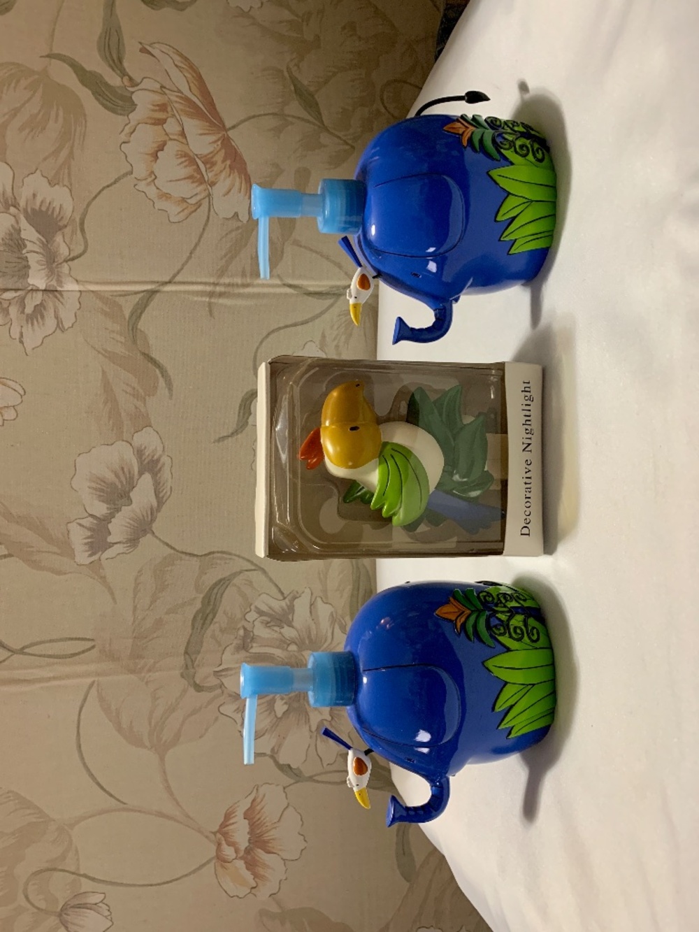 3Pcs Monkey Kingdom - 2 Blue Elephant Soap Lotion Dispensers & 1 Bird Nightlight